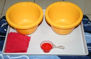 water transfer 2 yellow bowls scoop