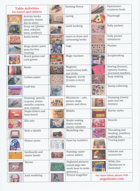 table activities for school aged children