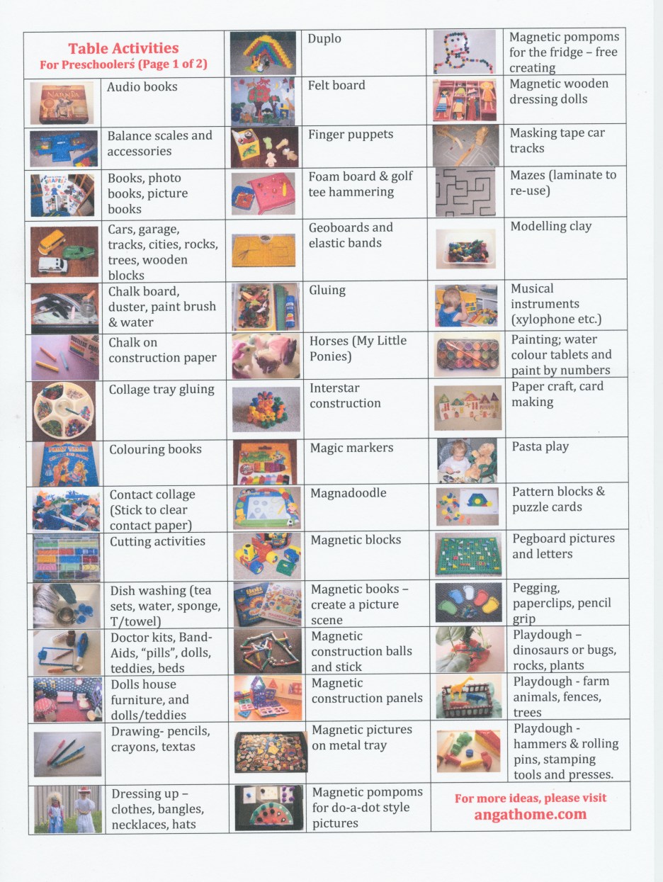 Table Activity Mega list of table activities for preschoolers | angathome